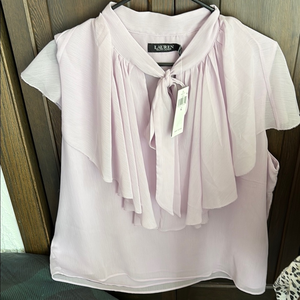 Ralph Lauren Lavender Ruffled & Bow Blouse w chiffon like material! NWT